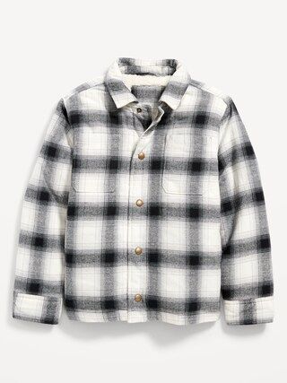 Gender-Neutral Cozy Plaid Flannel Sherpa-Lined Shacket for Kids | Old Navy (US)