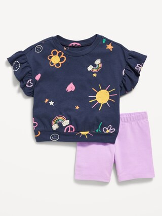 Printed Short-Sleeve Ruffle Top and Biker Shorts Set for Toddler Girls | Old Navy (US)