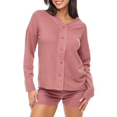 ADR Women's Pajamas Set, Soft Ribbed Knit Waffle Pajamas Lounge Set, Long Sleeve Sweater Top Shir... | Target