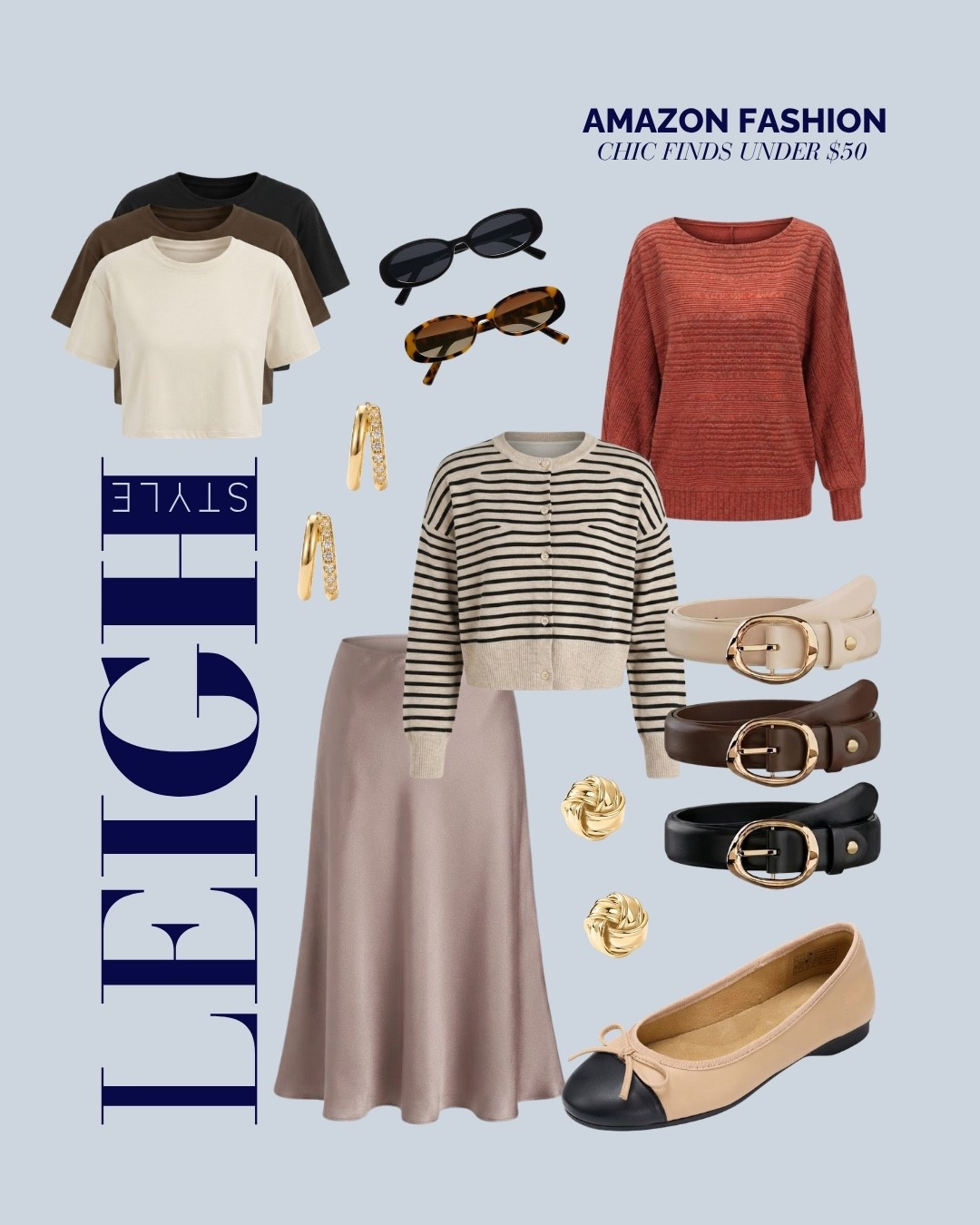 Chic Amazon finds under $50 🤎 Easy, elevated pieces that look anything but budget.

Amazon fashion under $50, Amazon fashion finds, affordable fall fashion, chic Amazon finds, Amazon fall finds, fall wardrobe essentials, striped cardigan, satin midi skirt, ballet flats, women’s belts, affordable accessories, elevated basics, fall outfit ideas, classic style, budget fashion finds, Amazon fashion 2026