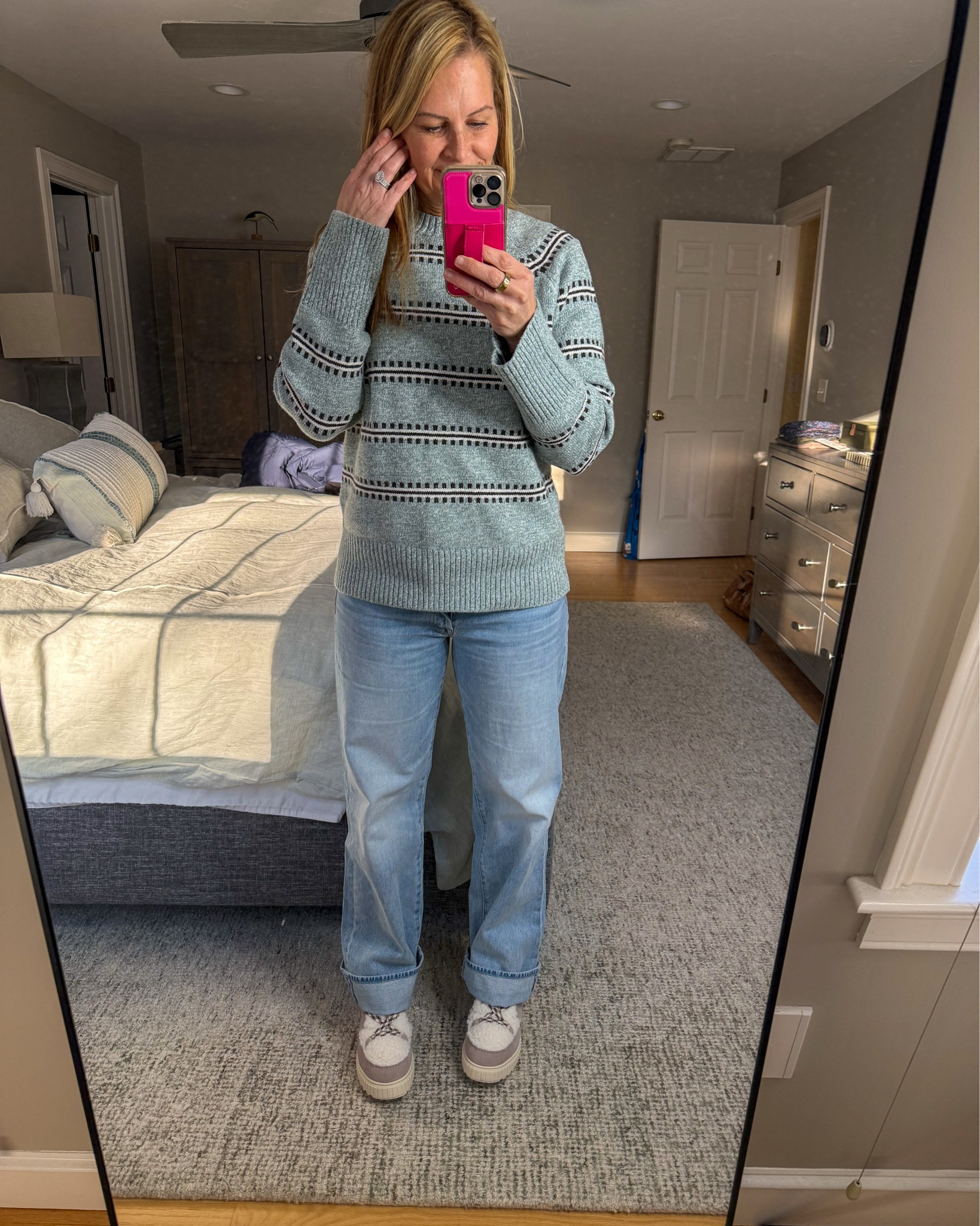 Headed to Sugarloaf and I’m obsessed with this sweater, jeans and also Sorel Boots!  I’ve found a solution to being hot with sweaters in peri menopause 🤣 cut the sleeves off your puffer or buy one without sleeves!  No bulk and absolutely perfection! The socks I’m wearing are also perfect for boots or anything ankle and I love the detail!  

#LTKgrwm #LTKdayinmylife #LTKOver40