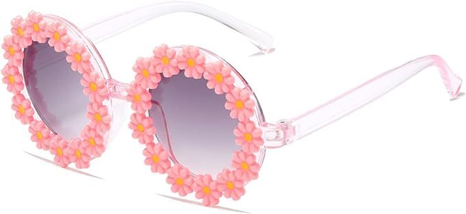 JINHUIBBA Girls round Flower Sunglasses Flower Cute Glasses UV 400 Protection for Outdoor Beach | Amazon (US)