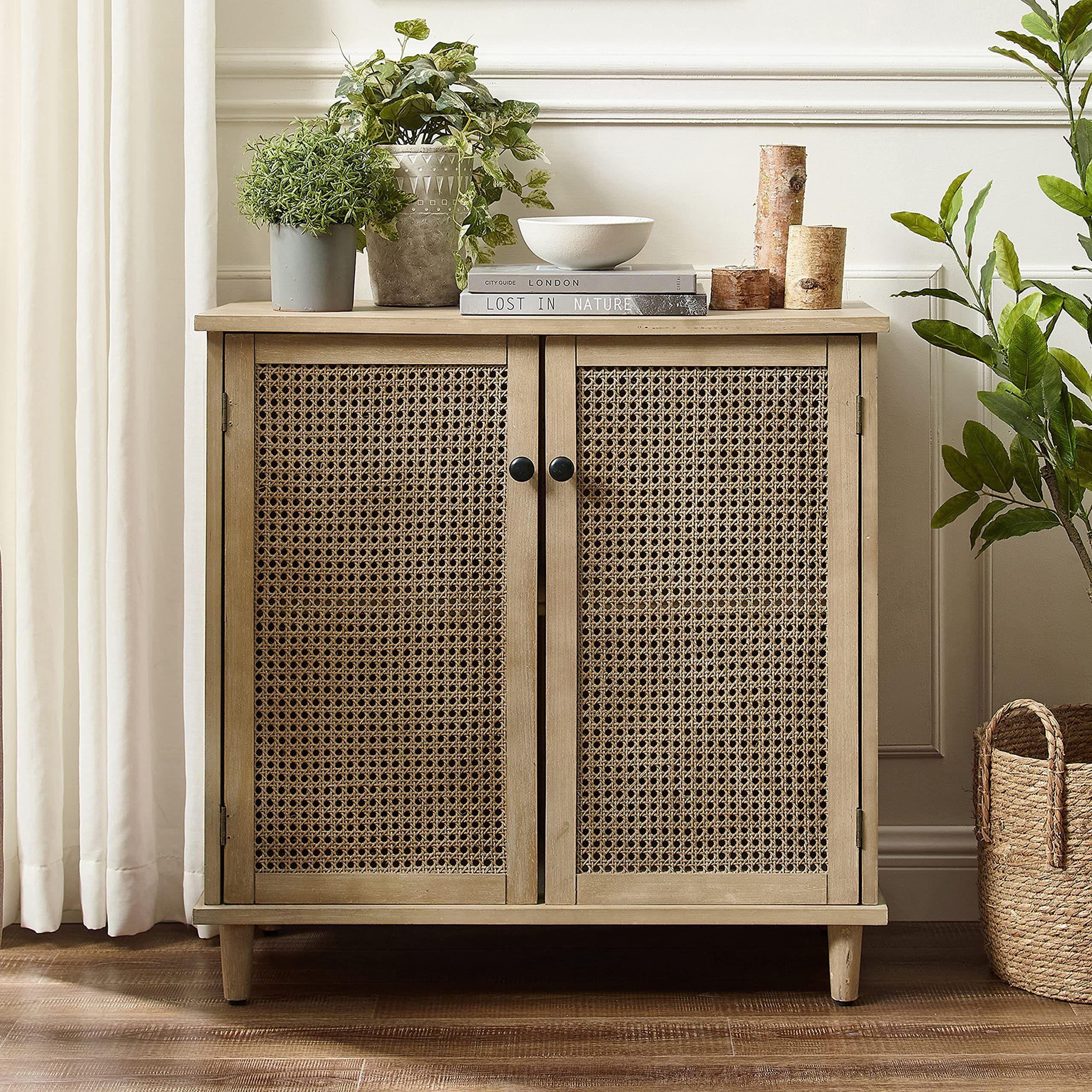 Volans Accent Storage Cabinet with Woven Rattan Wicker Doors, Sideboard Buffet Cabinet for Entryw... | Amazon (US)