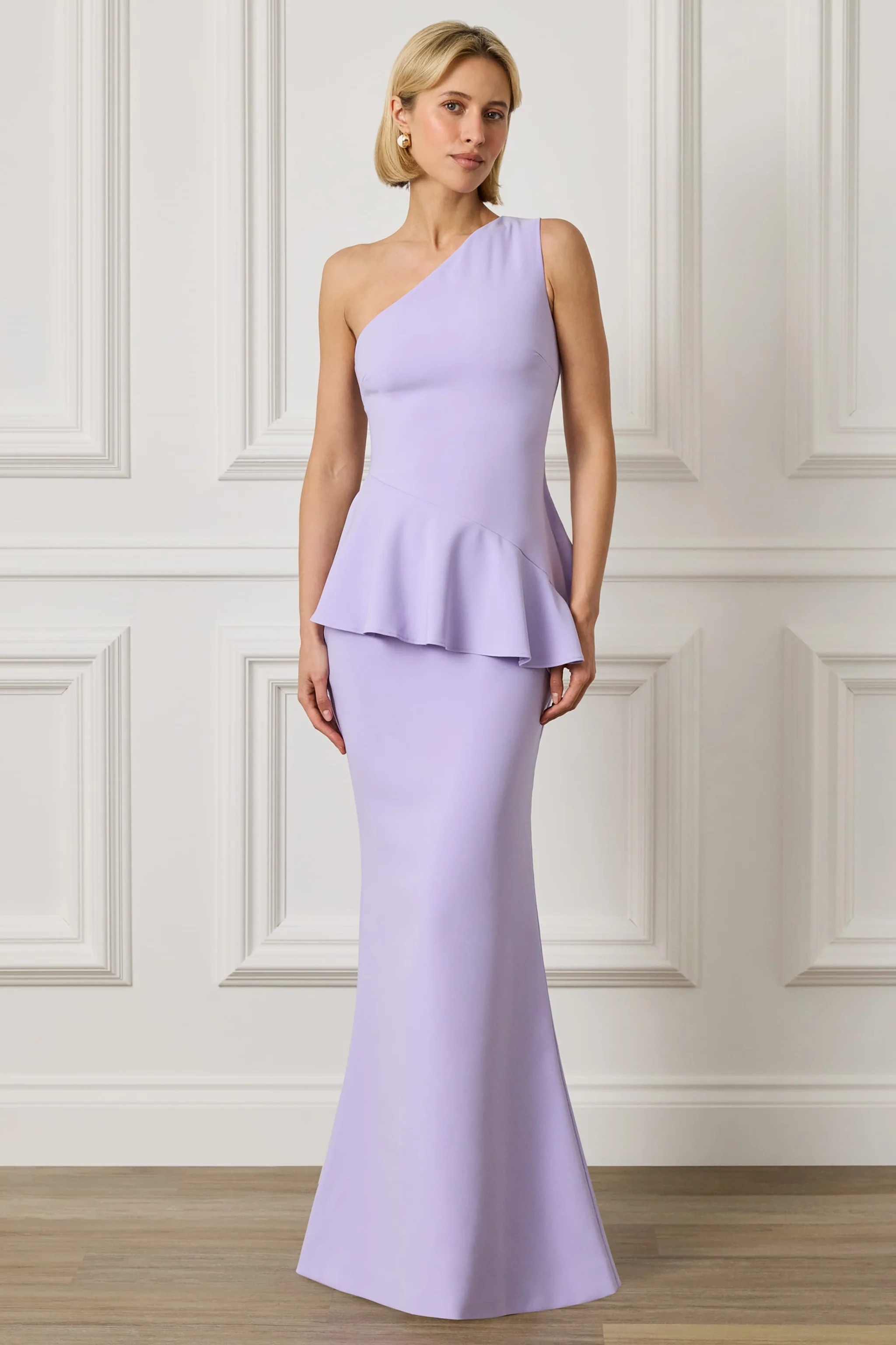 ERICA One Shoulder Maxi Dress With Statement Ruffle In Lilac | Lavish Alice Retail Ltd