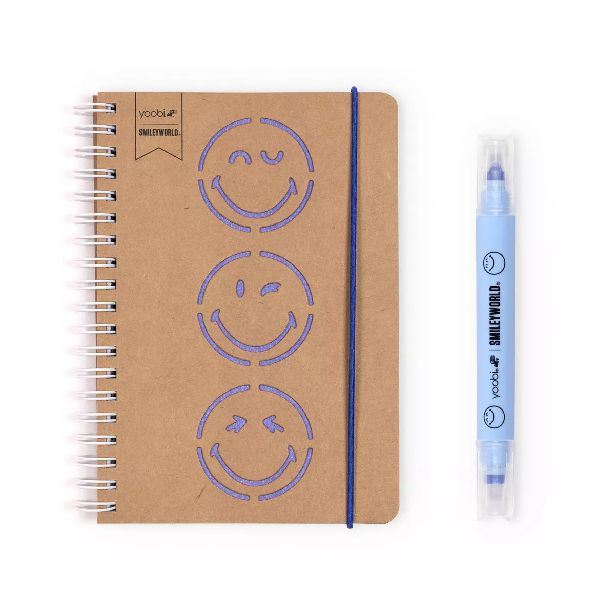 Yoobi SmileyWorld Journal 4.5"x6.5" Spiral with Marker Blue Kraft Smiley | Target
