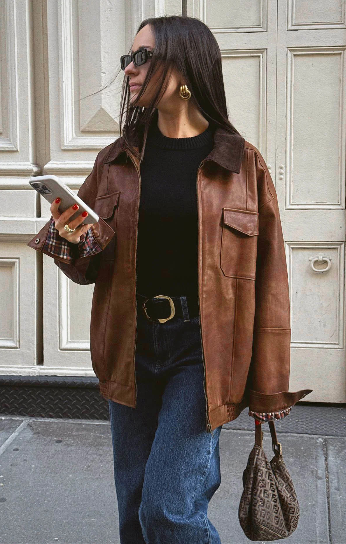 Maverick Bomber Jacket, in Chestnut Brown Faux Leather, Size: XL | Show Me Your Mumu | Show Me Your Mumu