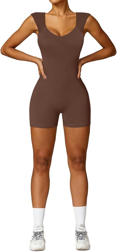REORIA Womens One Piece Short Jumpsuits Sexy Unitard Rompers Sweetheart V Neck Basic 2024 Summer ... | Amazon (US)
