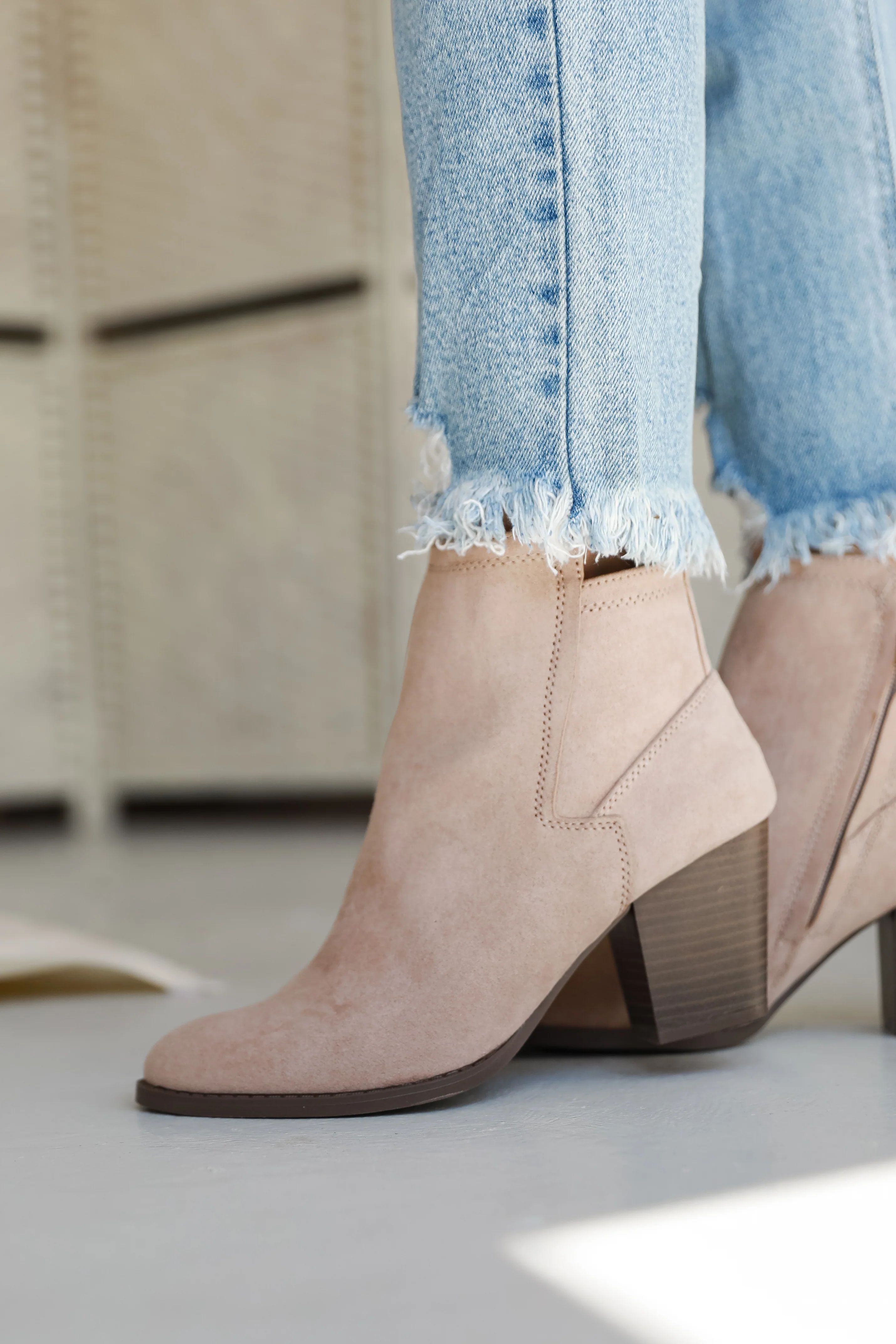 Right This Way Taupe Booties | Dress Up
