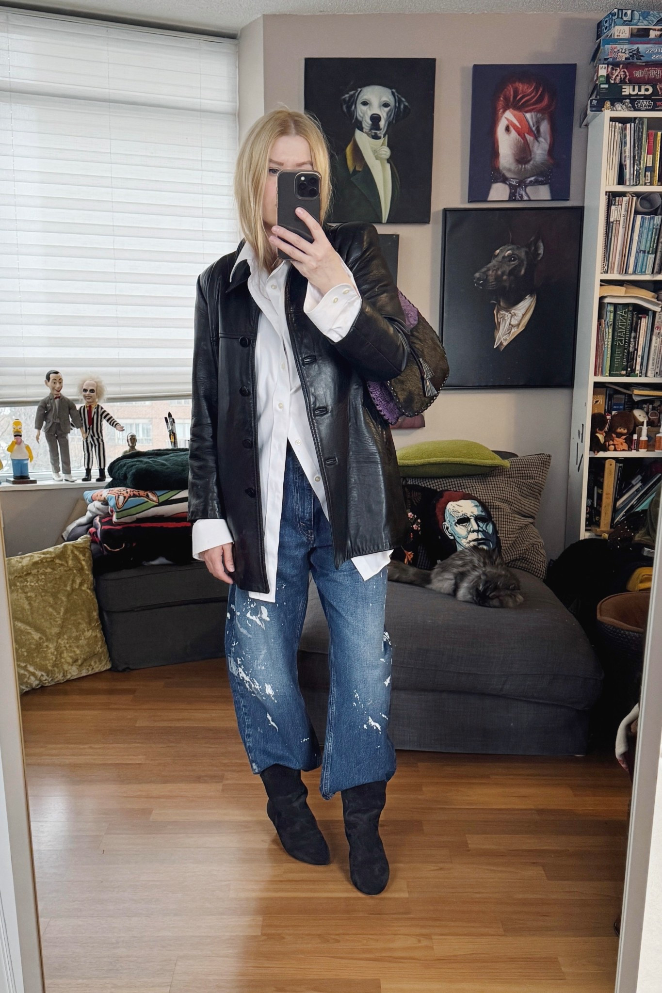 Apparently my current thing is jeans with paint splatters since I have three pairs 😬 Button up, jacket, and bag are secondhand/vintage  


#LTKootd #LTKOver40