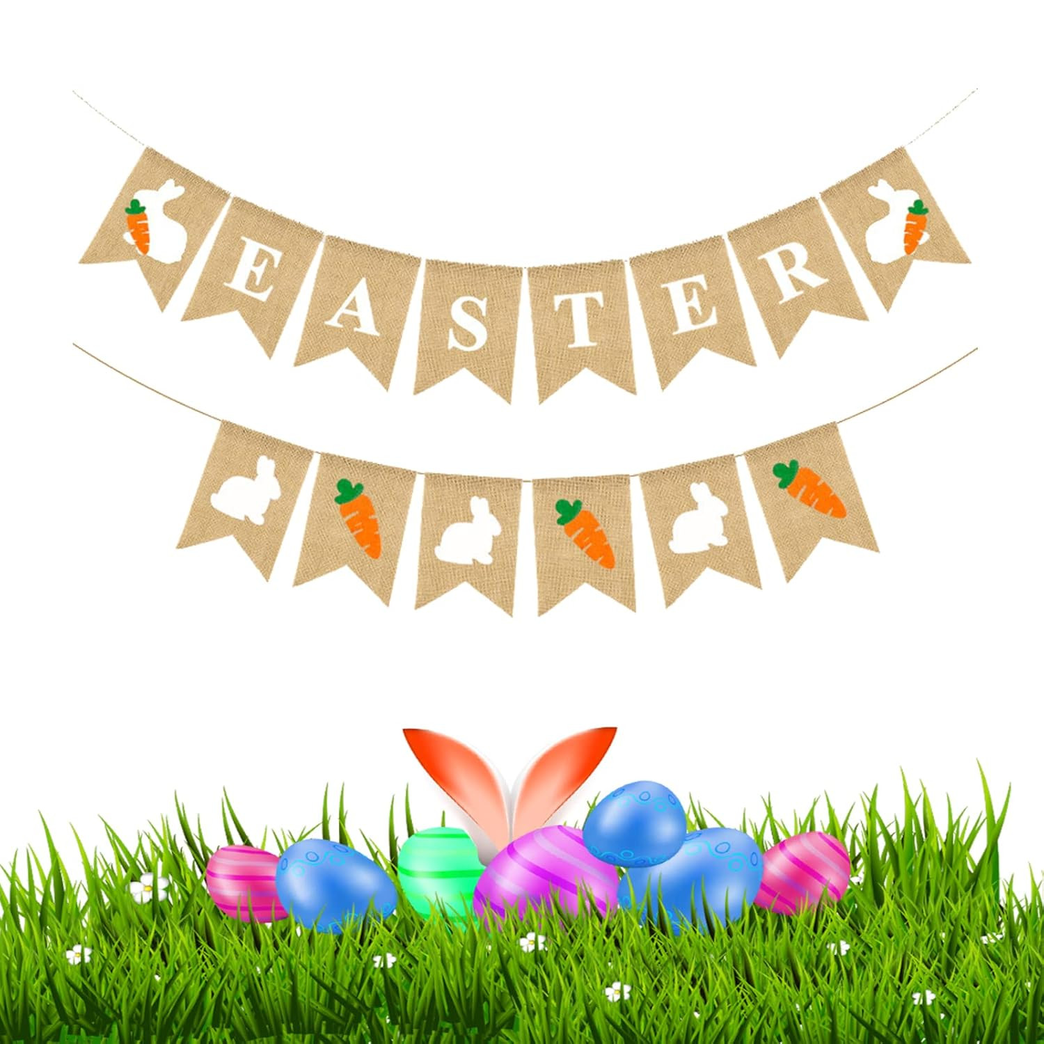 2 Pcs Easter Burlap Banners, Bunny Carrots Hanging Banner Happy Easter Bunting Garland Easter Hom... | Amazon (CA)