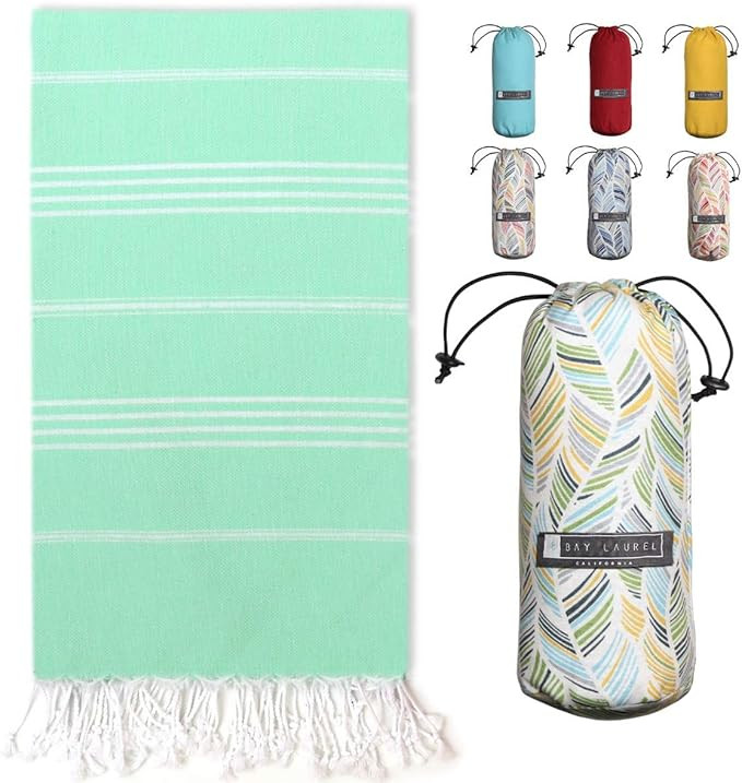 BAY LAUREL Turkish Beach Towel with Travel Bag 39 x 71 Quick Dry Sand Free Lightweight Large Over... | Amazon (US)