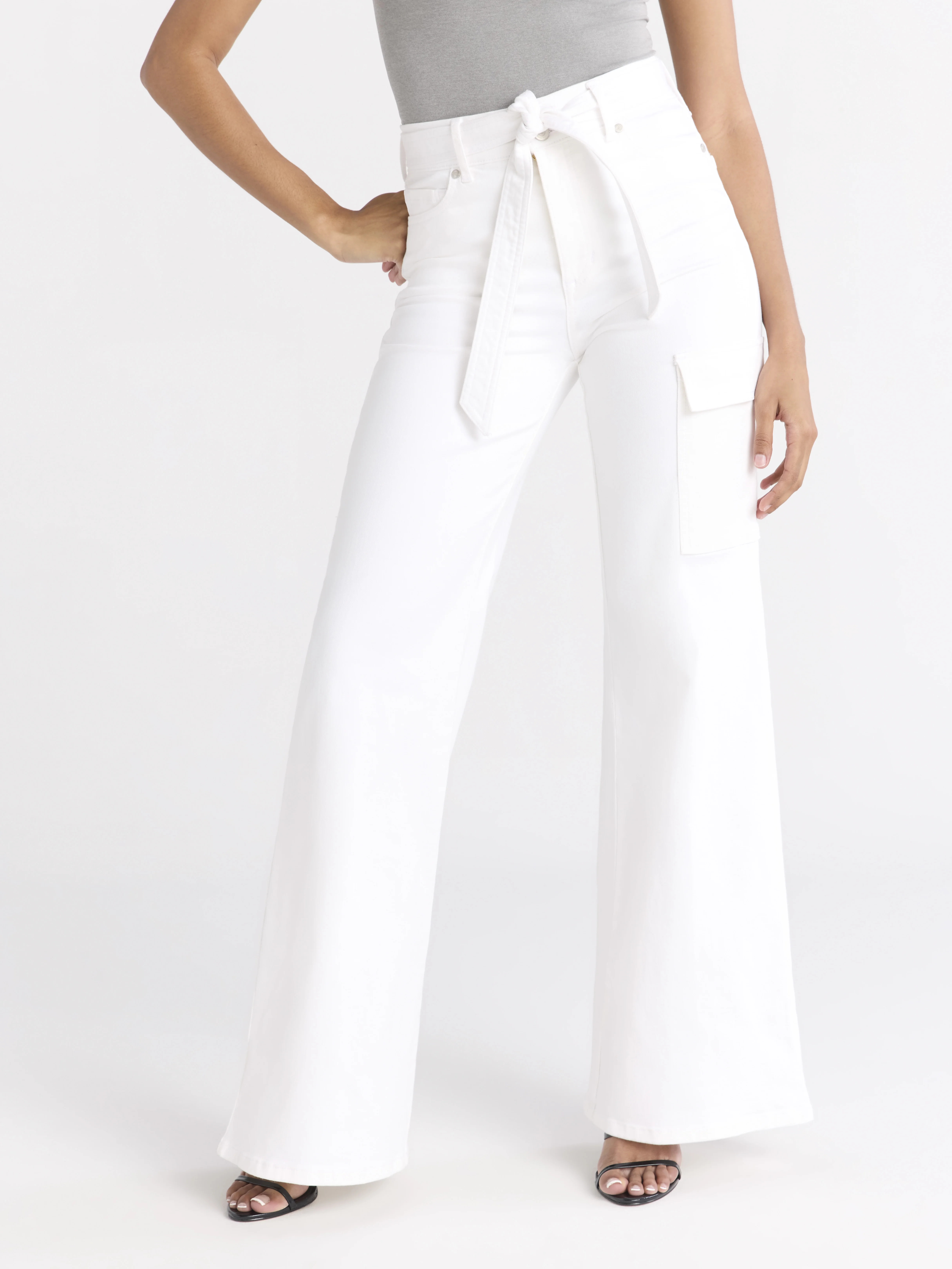 Sofia by Sofia Vergara Women's and Women's Plus Margot Wide Leg High Rise Cargo Jeans with Belt, ... | Walmart (US)