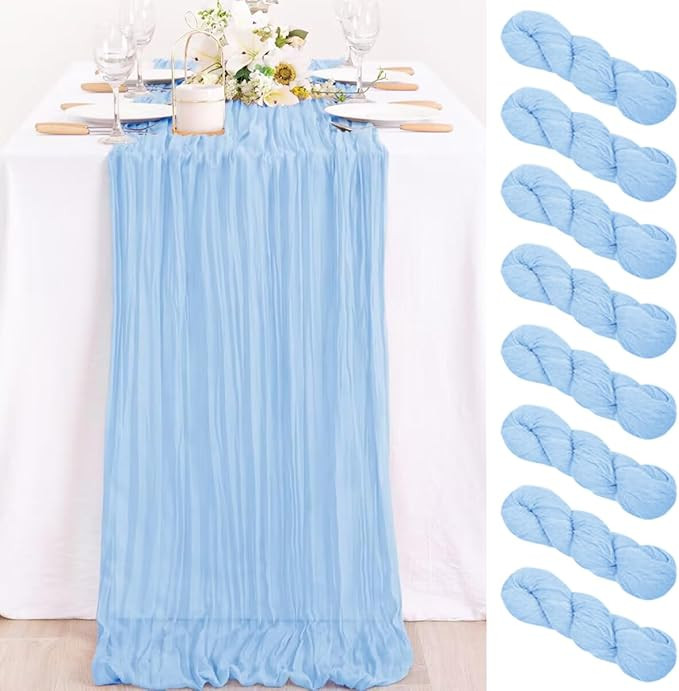 8 Pack Cheesecloth Table Runner 10ft Wrinkled Sheer Baby Blue Gauze Table Runner Bulk 35x120 Inch... | Amazon (US)