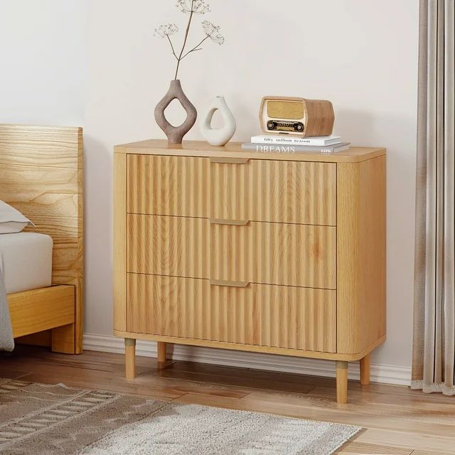 Dextrus 3-Drawers Dressers Chest Dresser for Bedroom, Waveform Panel Modern Closet Dressers, Wood... | Walmart (US)