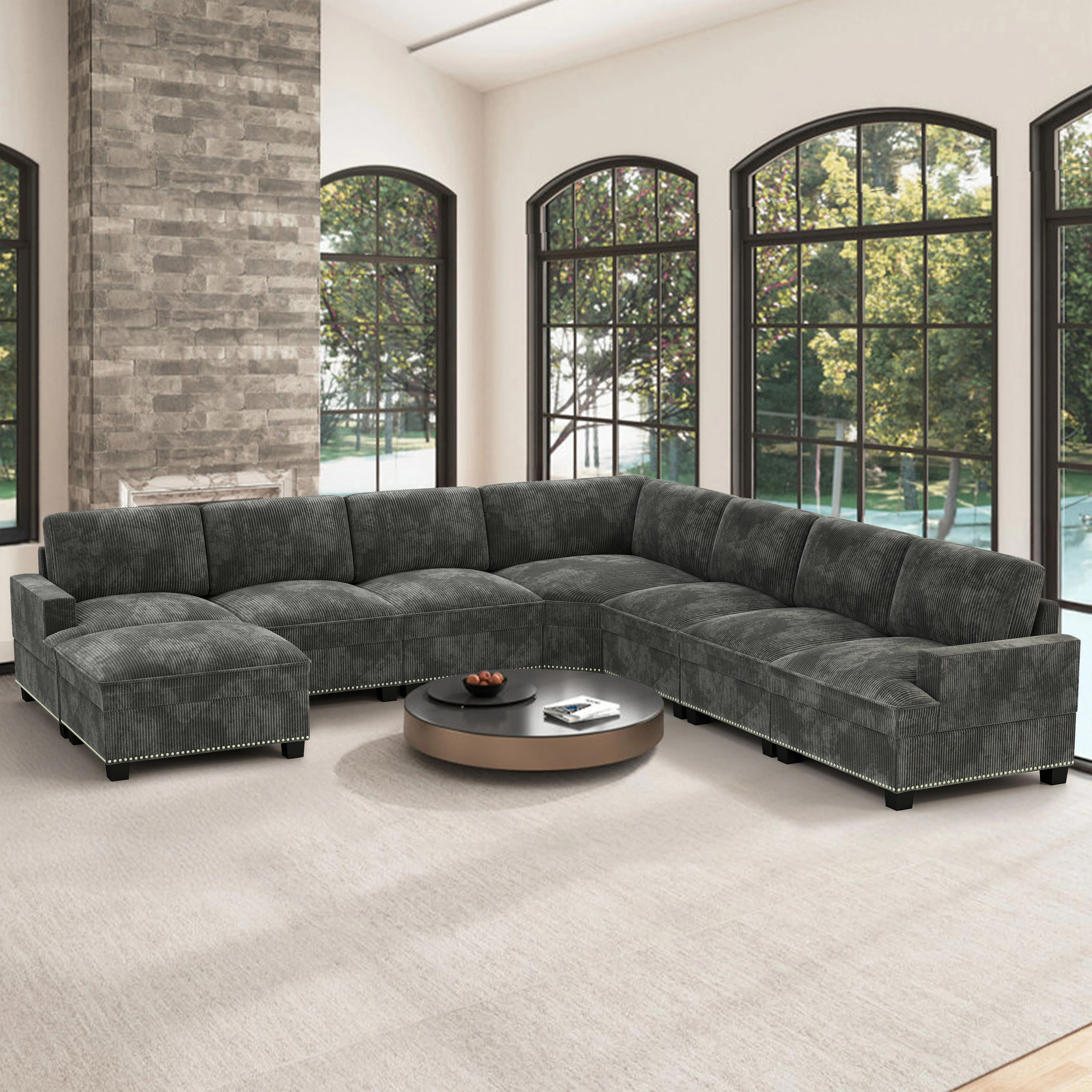 Upholstered Modern Corduroy Modular Sectional Sofa Cloud Couch with Storage Ottoman | Wayfair North America