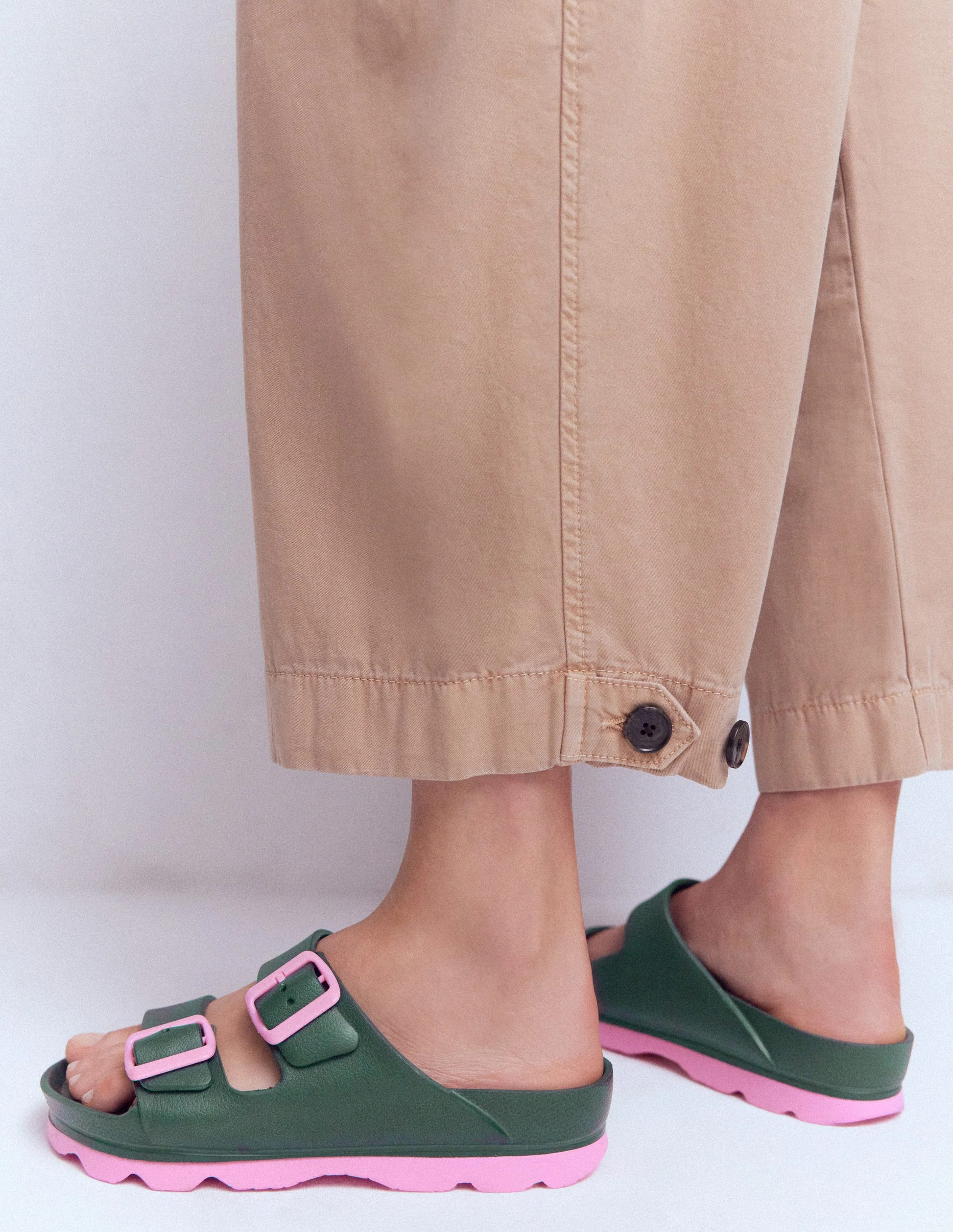 Lyla Double Buckle Sliders-Khaki/Pink | Boden (US)