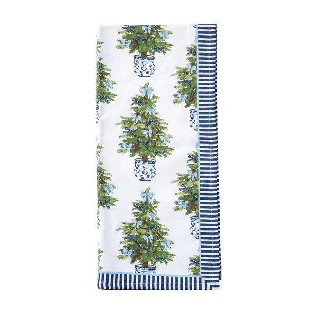 Blue Bow Christmas Tree Tea Towel | Cailini Coastal