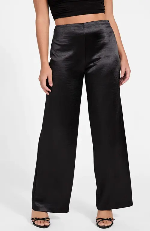 GUESS Julie High Waist Satin Pants in Black-Black at Nordstrom, Size Small | Nordstrom