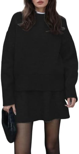 CHARTOU Women Sweater Skirt Sets 2 Pieces Outfits Loose Fit Pullover Sweater Knitted Mini Skirt | Amazon (US)