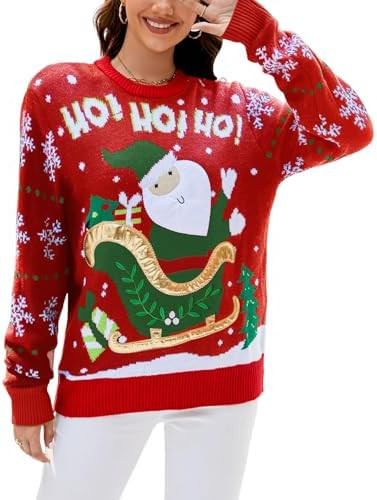 Wyeysyt Women's Ugly Christmas Sweater Xmas Funny Cute Christmas Tree Snowflake Reindeer Santa Sw... | Amazon (US)