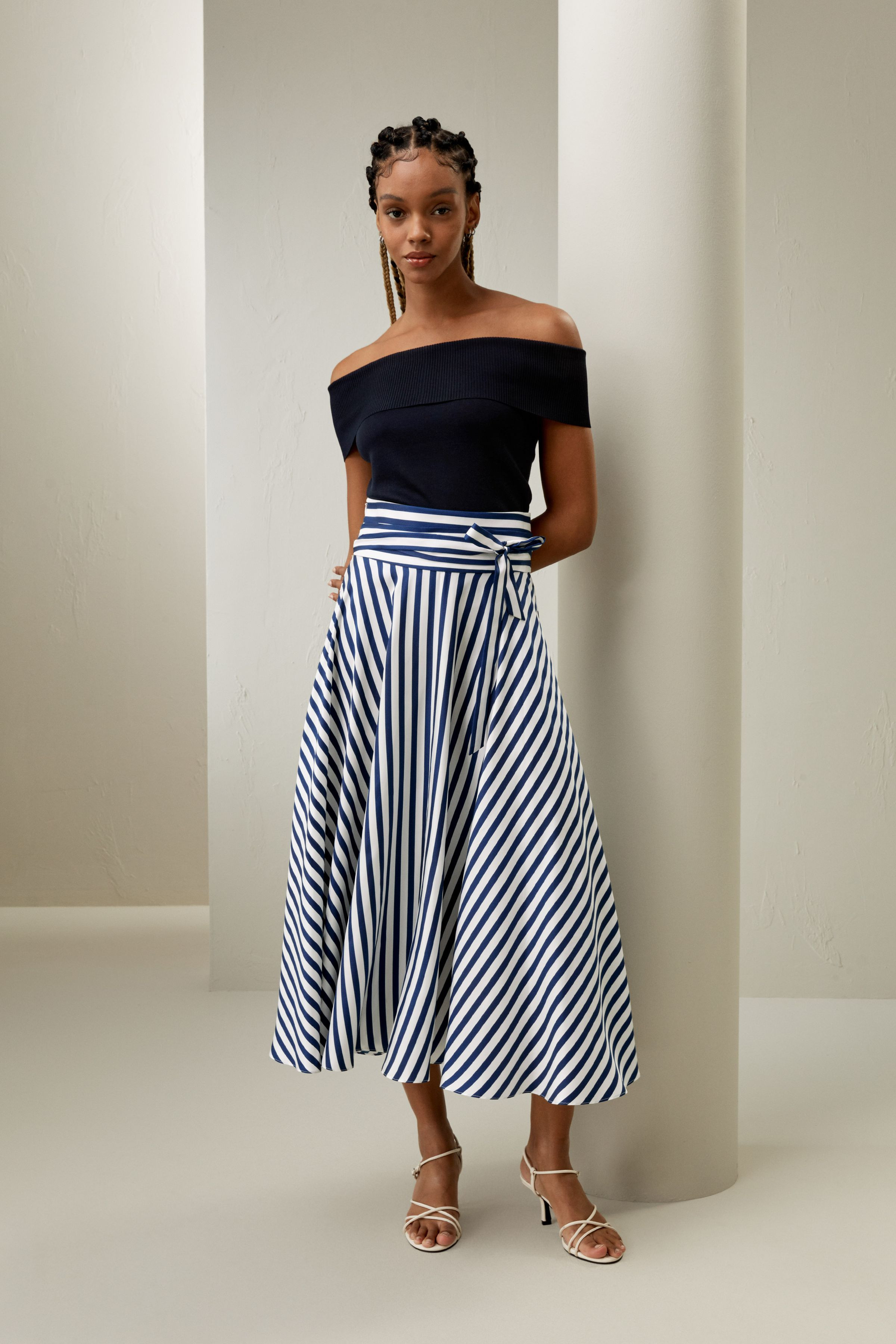 Silk Striped Midi Skirt | LILYSILK