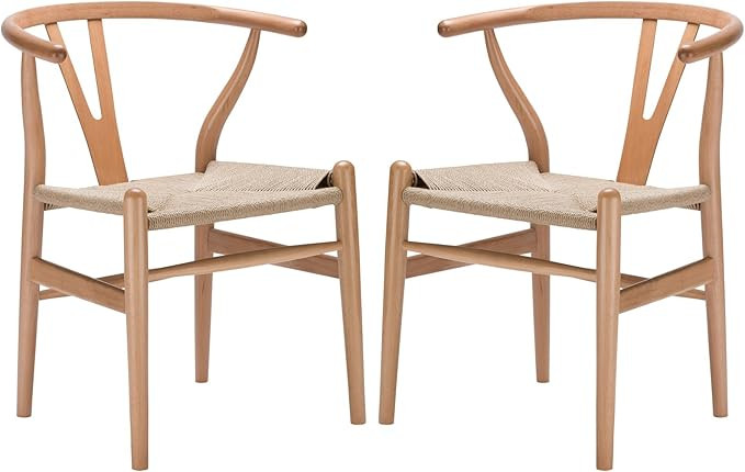 Poly and Bark Weave Modern Wooden Mid-Century Dining Chair, Hemp Seat, Natural (Set of 2) | Amazon (US)