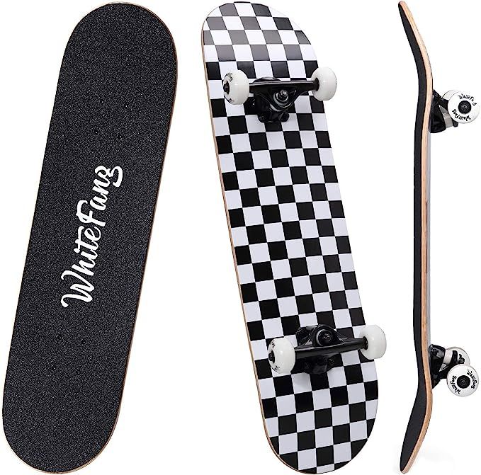 WhiteFang Skateboards 31 Inch Complete Skateboard Double Kick Skate Board 7 Layer Canadian Maple ... | Amazon (US)