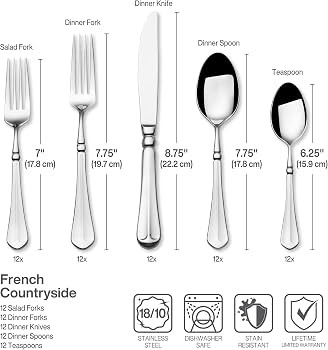 Mikasa, French Countryside Flatware Service for 12, 65 Piece Set, 18/10 Stainless Steel, Silverwa... | Amazon (US)