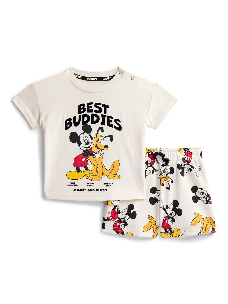 Mickey Mouse Baby Boys Short Sleeve Graphic Tee and Matching Shorts Set, 2-Piece, Sizes 0/3M-6/9M | Walmart (US)