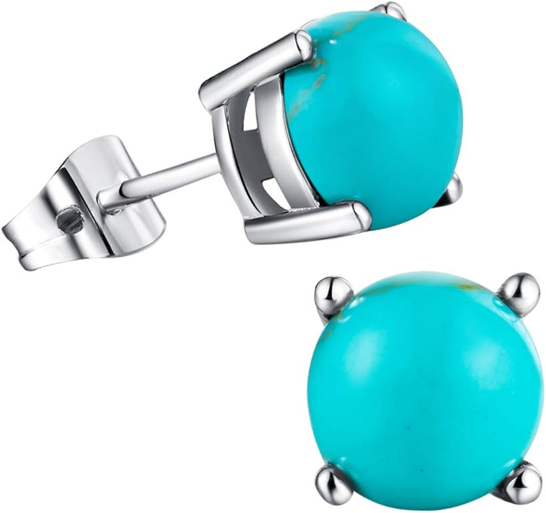 Turquoise Stud Earrings for Women Men, 18K Rose Gold Plated 7mm Round Birthstone Earrings for Wom... | Amazon (US)
