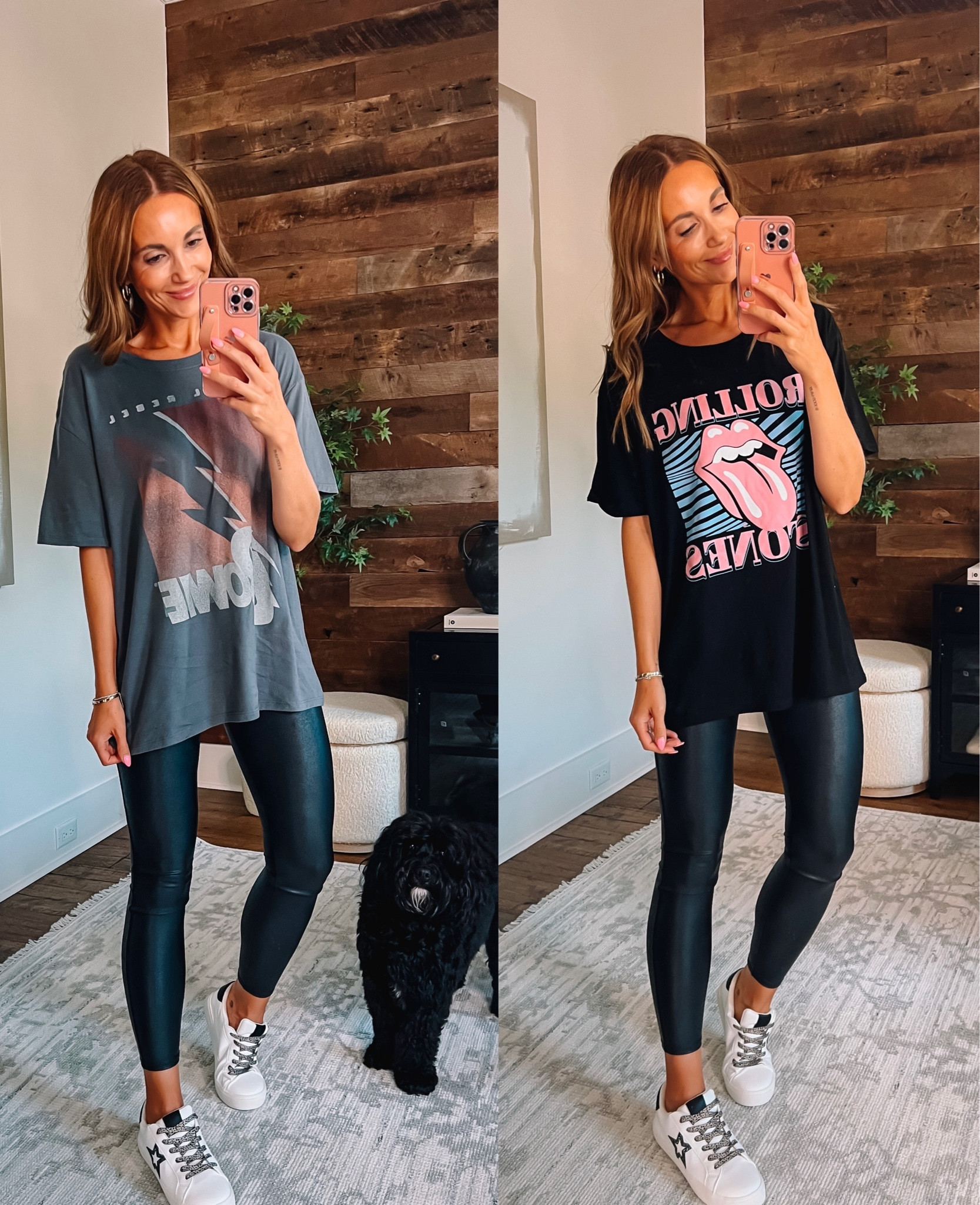 Graphic band tees , affordable fashion, I sized up to L. Spanx dupe faux leather leggings I’m in s 

#LTKunder50 #LTKFind