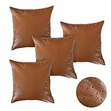 Deconovo Decorative Pillowcases Star Perforated Pattern Luxury Solid Faux Leather Pillow Cases Pillo | Amazon (US)