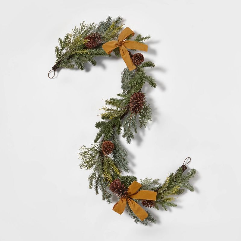 6' Mixed Greenery Artificial Christmas Garland with Pinecones & Yellow Ribbon - Wondershop™ | Target