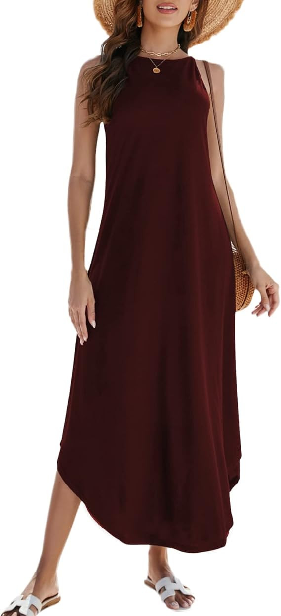 Halife Women's Summer Casual Sleeveless Beach Dress Long Halter Side Slit Maxi Sun Dresses | Amazon (US)