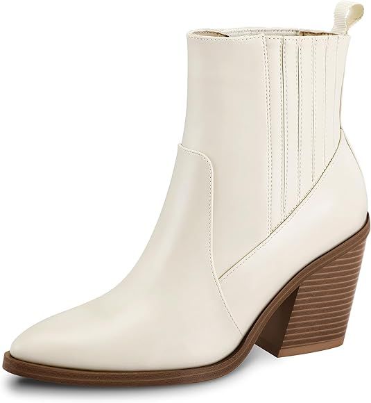 mysoft Women's Ankle Boots Stacked Chunky Mid Heel Pointed Toe Side Hidden Elastic Western Bootie... | Amazon (US)