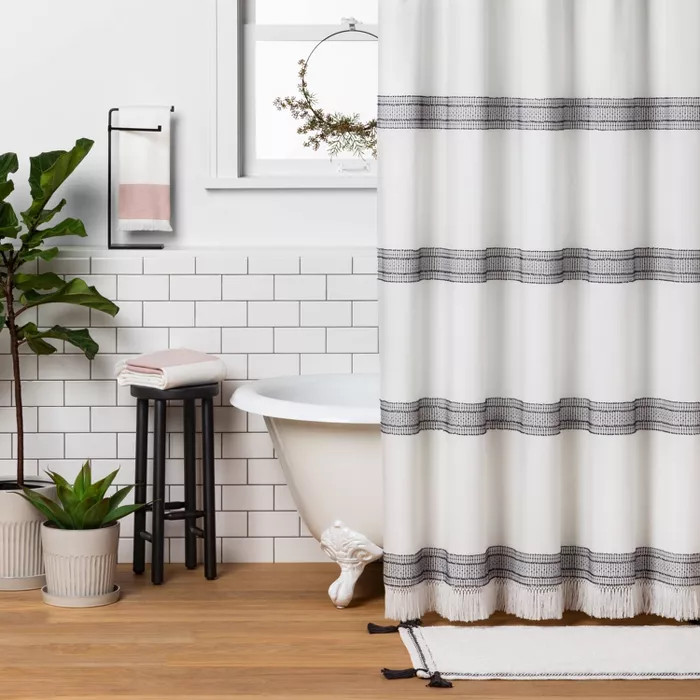 Textured Dobby Stripe Shower Curtain Gray - Hearth & Hand™ with Magnolia | Target