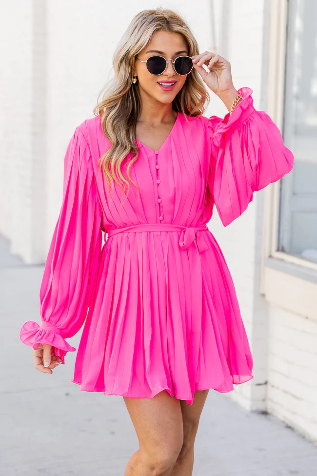 Pretty On Point Hot Pink Pleated Romper | Pink Lily