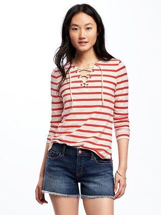 Relaxed Lace-Up Tee for Women | Old Navy US