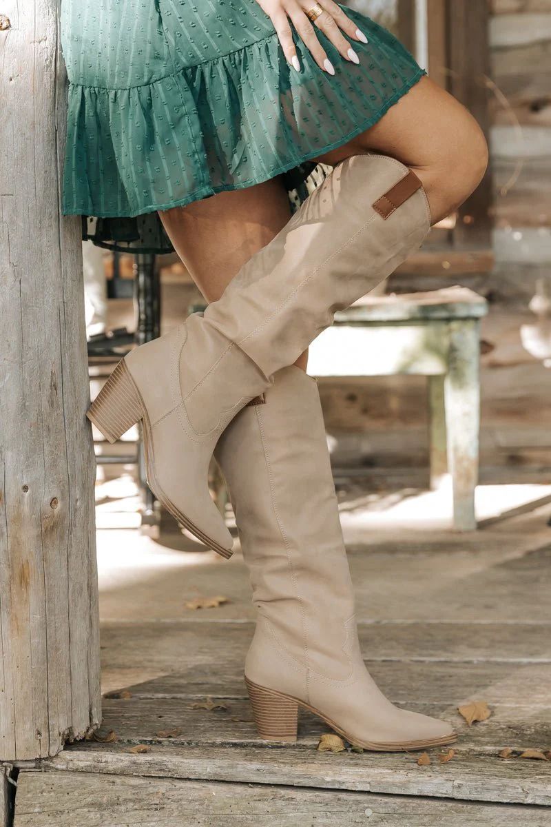 Mia Archer Beige Vegan Leather Knee High Boots | Magnolia Boutique | Magnolia Boutique