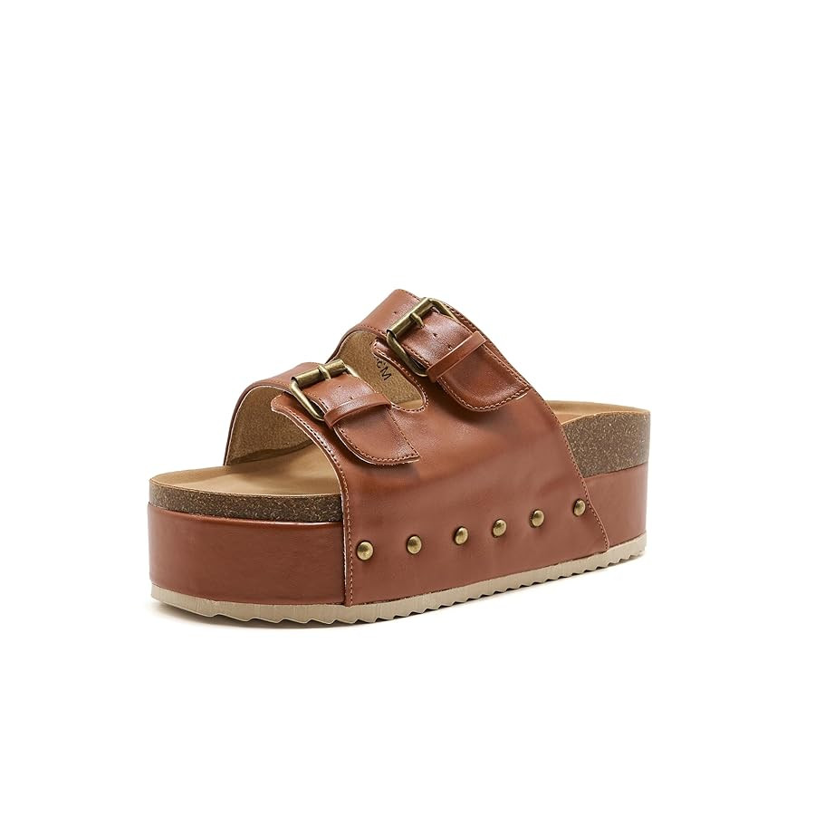 Women's Platform Cork Slides Dual Buckled Straps Clogs Slip On Flatform Sandals for Women Clogs | Amazon (US)