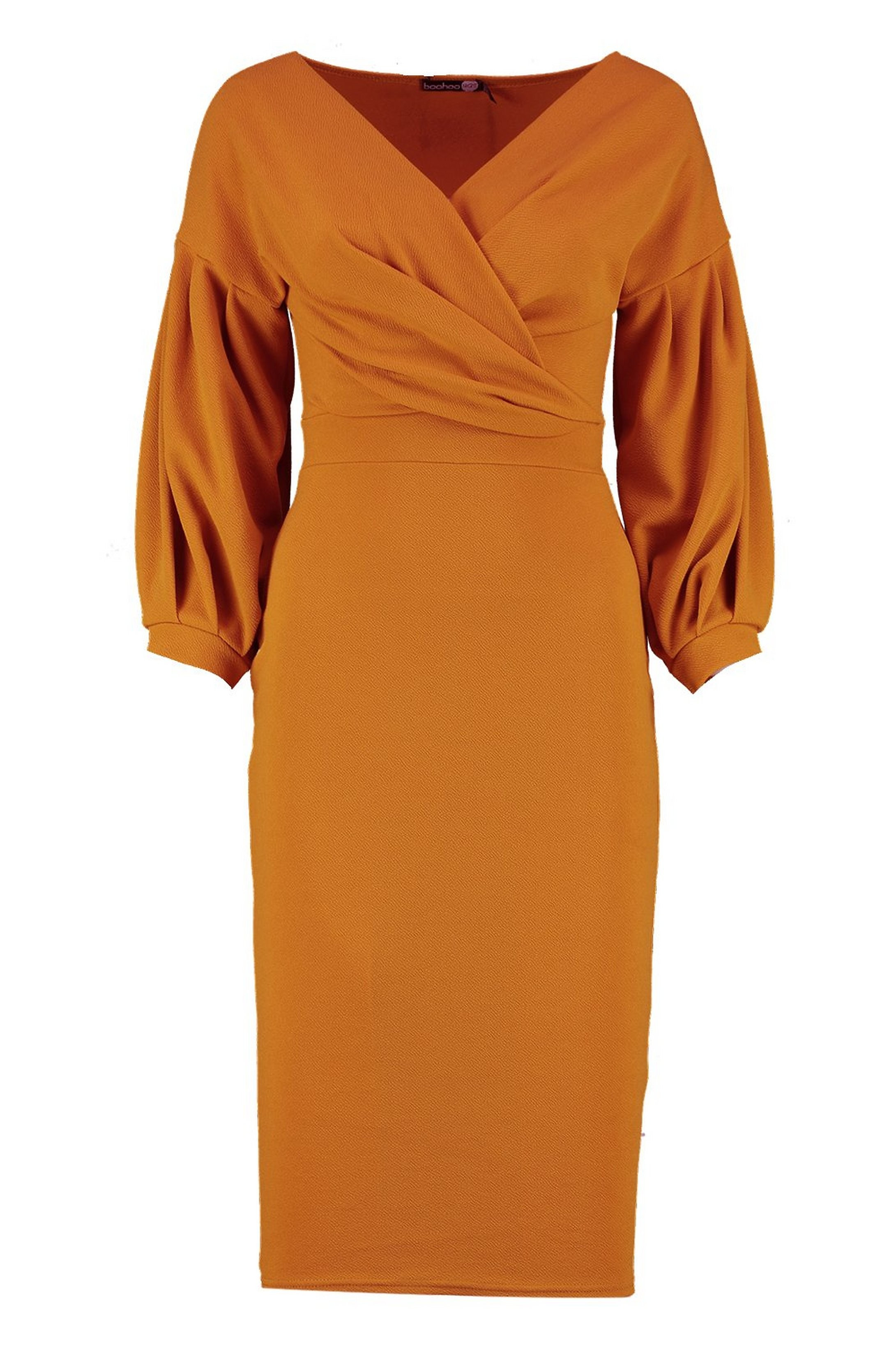 Off the Shoulder Wrap Midi Dress | Boohoo.com (US & CA)
