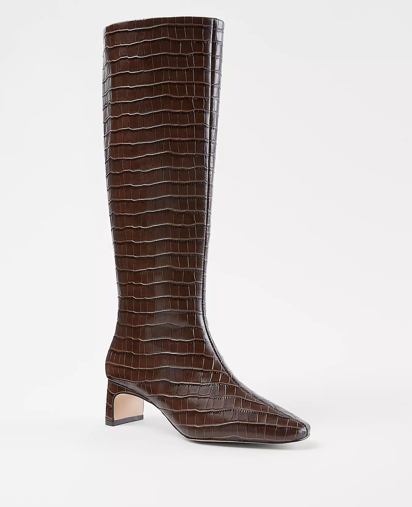 Embossed Leather Blade Heel Boots | Ann Taylor (US)