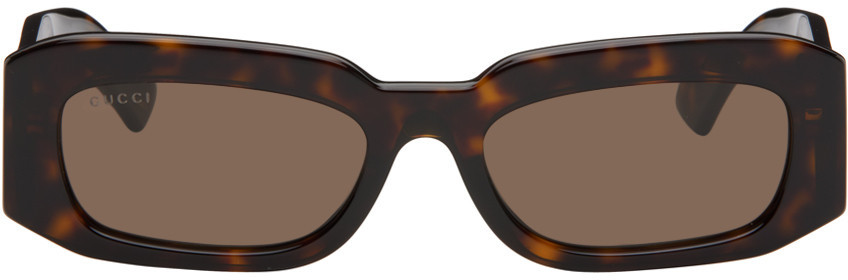 Gucci Tortoiseshell Rectangular Sunglasses | SSENSE
