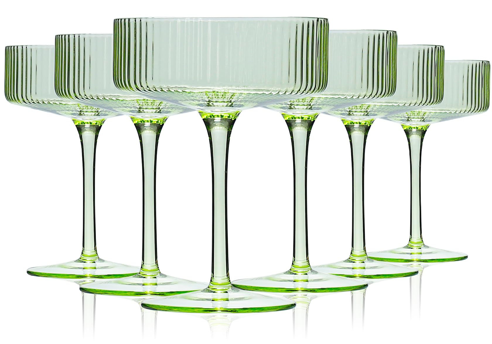 Green Vintage Art Deco Coupe Glasses Set of 6-9 oz Pale Green Ribbed martini Glasses|Vintage Cock... | Amazon (US)