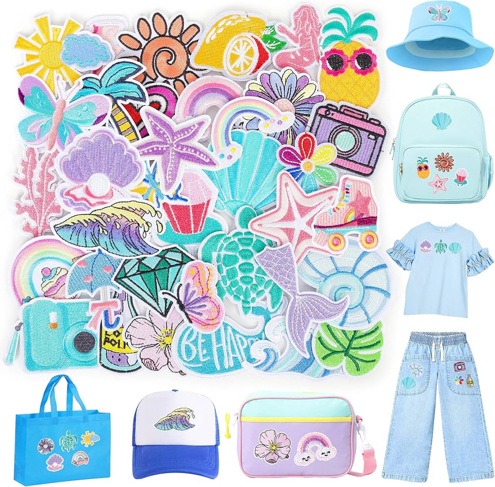 Summer Iron on Patches for Trucker Hats: Funcolor 36pcs Cute Sea Beach Embroideried Patches Aesth... | Amazon (US)