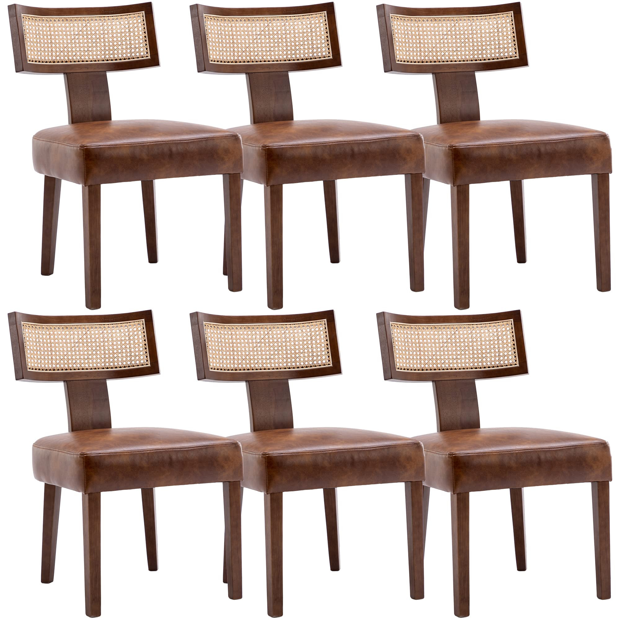 Mid Century Modern Dining Chairs Set of 6 Rattan Kitchen Chairs PU Leather Upholstered Side Chair... | Amazon (US)
