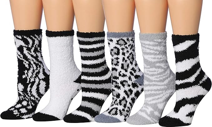 Tipi Toe Women's 6-Pairs Patterned & Solid Anti-Skid Soft Fuzzy Crew Socks | Amazon (US)