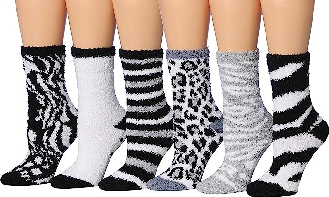 Tipi Toe Women's 6-Pairs Patterned & Solid Anti-Skid Soft Fuzzy Crew Socks | Amazon (US)