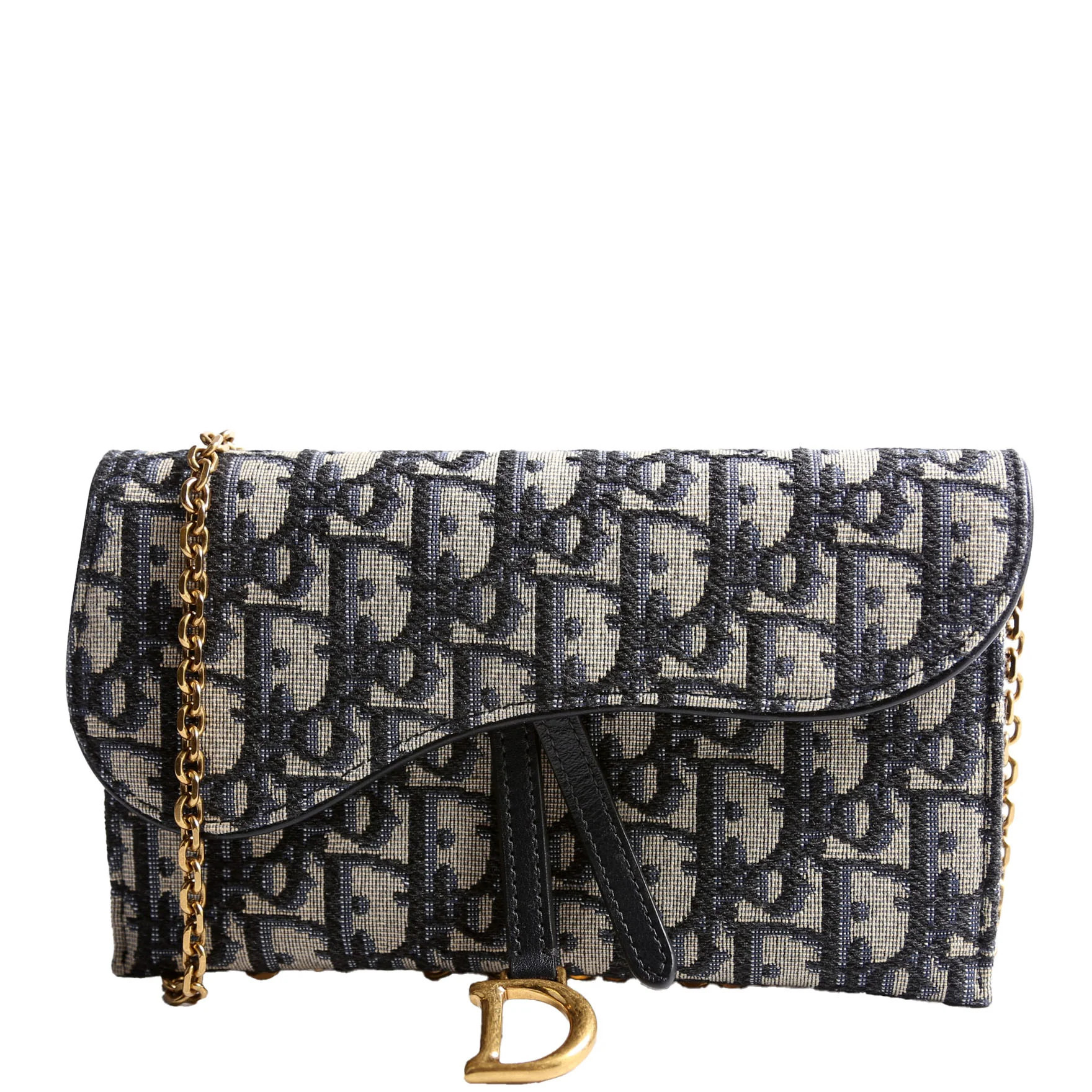 Saddle Pouch With Chain Small Oblique Navy | Keeks Designer Handbags