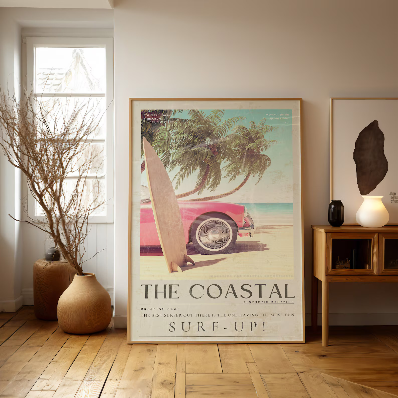 Coastal Cowgirl Surf up Print, Vintage Newspaper Surfer 70's Wall Art, Coastal Life Magazine Cove... | Etsy (US)